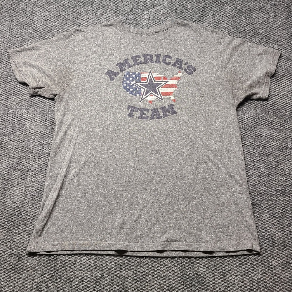 Dallas Cowboys Authentic T Shirt Mens 2XL Gray Cotton American Flag NFL Football